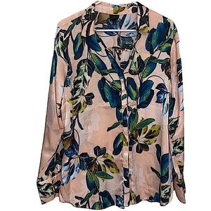 Worthington Long Sleeve Button Down Floral Blouse
